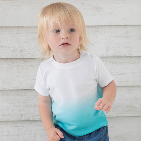 T-shirt Baby azzurro bianca - T-shirt Baby 100% cotone ring-spun e pettinato (organico). Tessuto Interlock. Apertura della spalla per vestirsi facilmente.