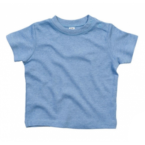 T-shirt Baby azzurro - T-shirt Baby in tessuto Interlock. Tessuto a maglia a costa incrociata. Bottoni a pressione sulla spalla. Fettuccia a costine con elastan al collo.