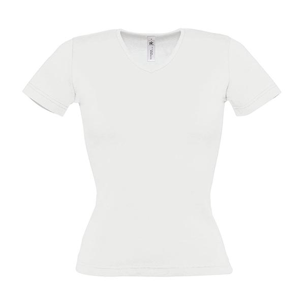 T-shirt donna maniche corte bianca - T-shirt donna maniche corte bianca realizzata al 100% in cotone ring-spun. Set-in, scollo a V con costine 1x1, struttura con cuciture laterali.