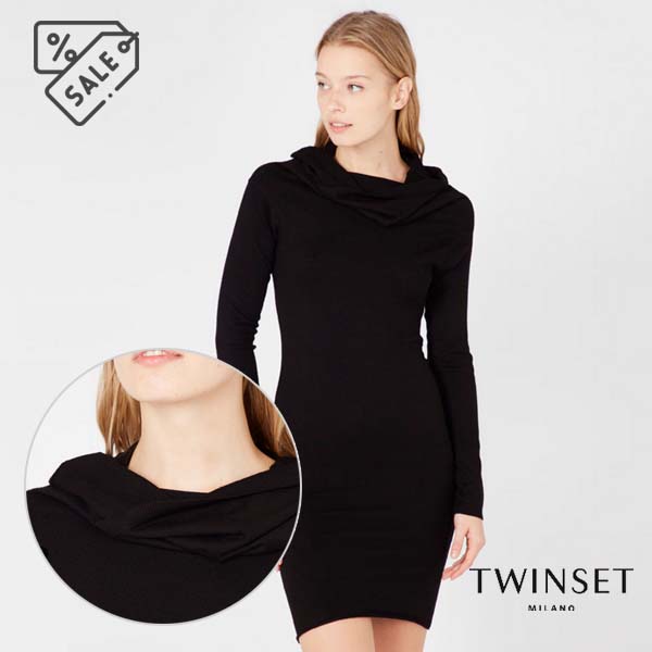 Twinset abito donna nero - Twinset Abito donna nero con manica lunga. Composizione 75% Viscosa 25% Poliestere.